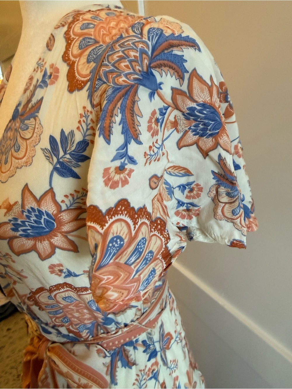 Boho Wrap Maxi Dress Floral Tie Waist Cottagecore Festival Midi Size M - Picture 6 of 8